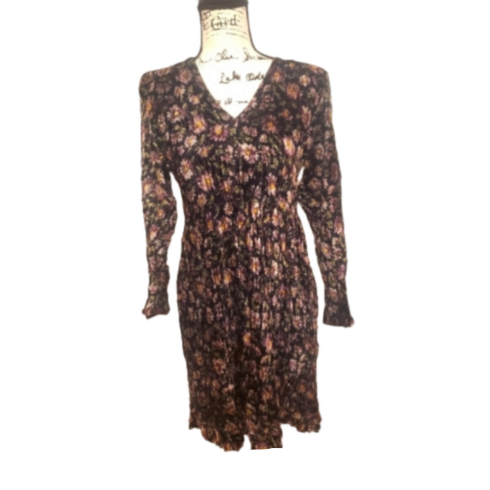 Nostalgia | Black Velvet Floral Vintage Y2K Skater Dress - Size Small